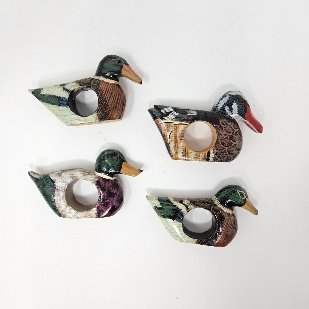 Vintage Wood Duck Decoy Napkin Rings Hand Painted